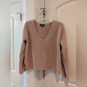 Express Chenille V neck drop shoulder sweater S New!